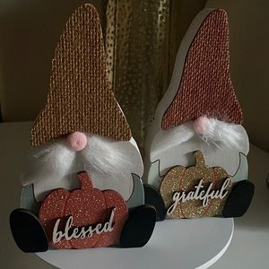 Fall Gnomes “blessed” & “grateful”  Brand New -Cute w/lots of Detailed accents
